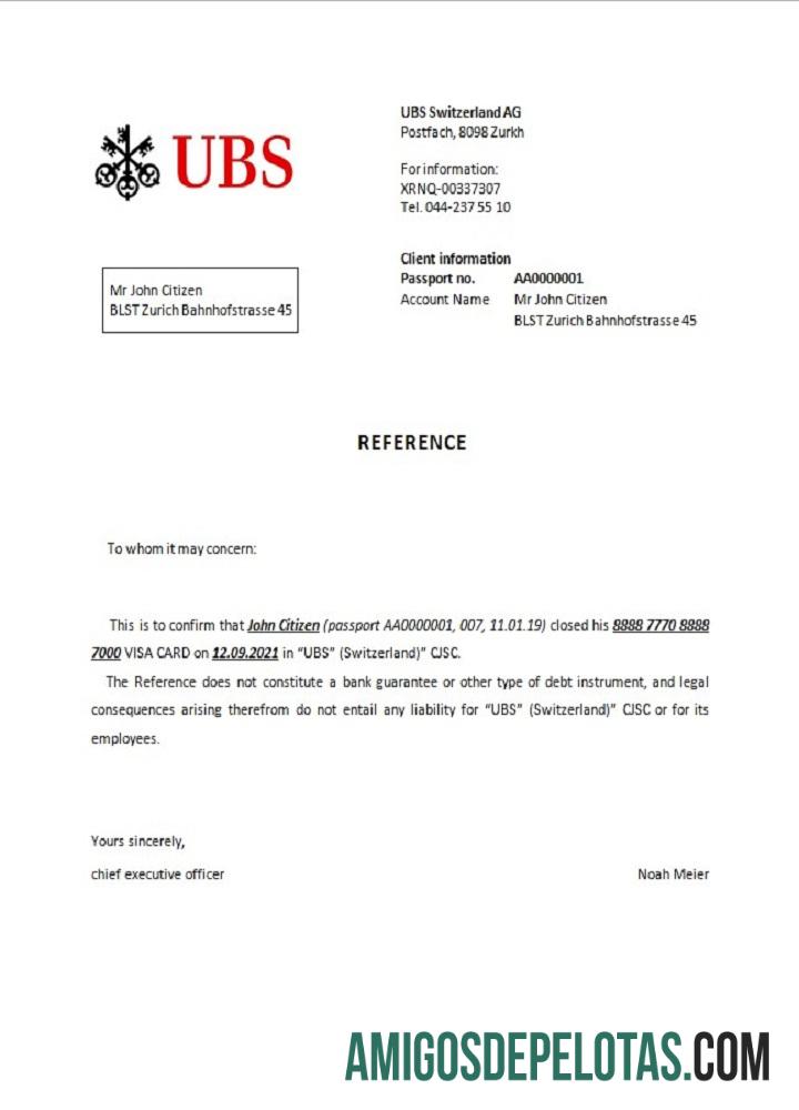 Referência de fechamento do UBS na Suíça exemplo